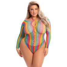 Pink Lipstick Multifarvet Langærmet Bodysuit Plus Size Produktbillede 1