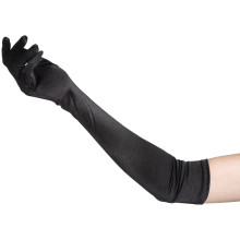 baseks Lange Sorte Satin Handsker Produktbillede med hånd 1