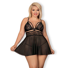 Obsessive Sort Babydoll Sæt Plus Size Produktbillede på model 1