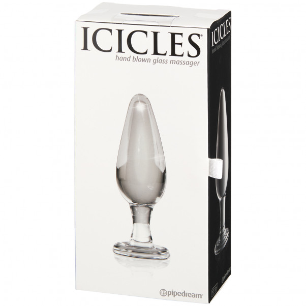 Icicles No 26 Glas Buttplug Klar billede af emballagen 90