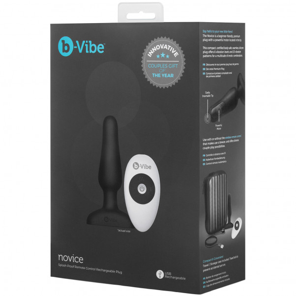 B-Vibe Novice Fjernbetjent Butt Plug billede af emballagen 100