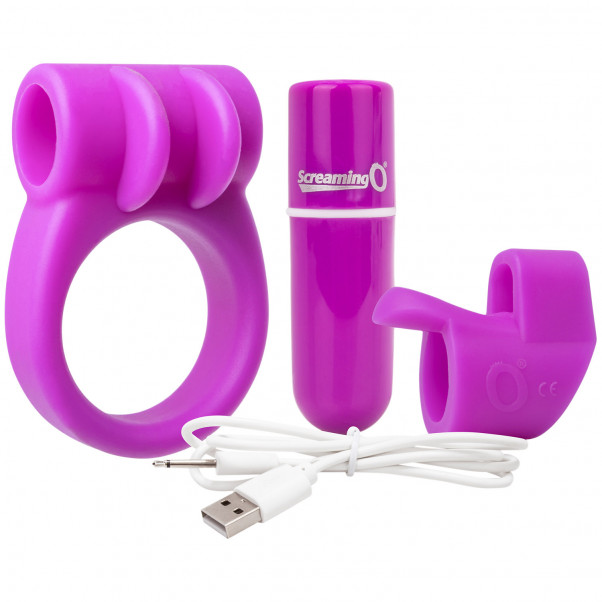 Screaming O Opladelig Combo Kit Penisring og Fingervibrator  3