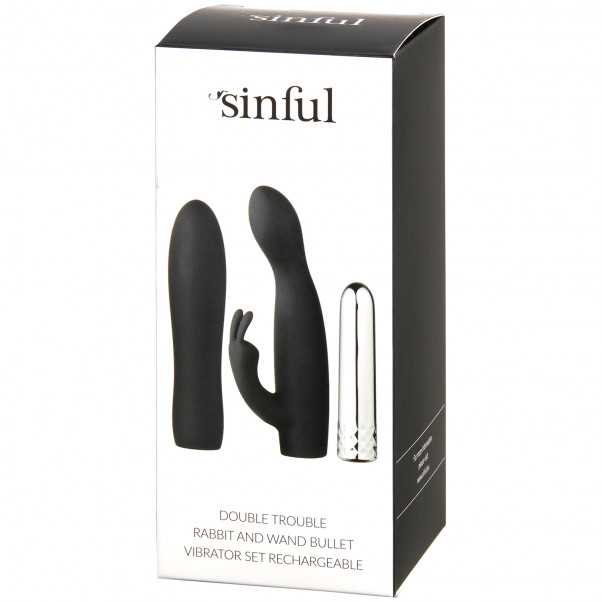 Sinful Double Trouble Opladelig Rabbit og Wand Bullet Vibrator Sæt  90