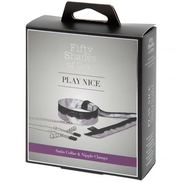 Fifty Shades Of Grey Play Nice Satin Halsbånd og Brystklemmer billede af emballagen 90