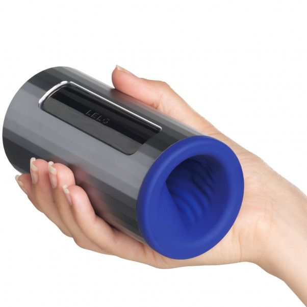 LELO F1S V2 Blue Pleasure Console Masturbator Produktbillede med hånd 50