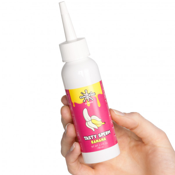 Cum Face Tasty Sperm Væske med Banan Smag 80 ml Produktbillede med hånd 50