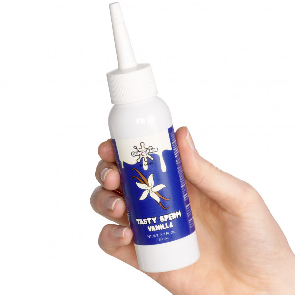 Cum Face Tasty Sperm Væske med Vanilje Smag 80 ml Produktbillede med hånd 50