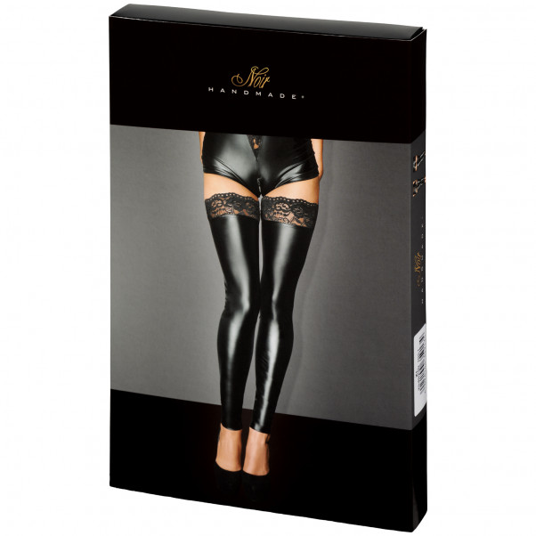 Noir Handmade Wet Look Strømper med Blondekant Emballagebillede 90