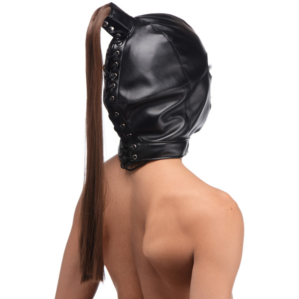 Strict PU Læder Hestehale Bondage Hætte Produktbillede på model 2