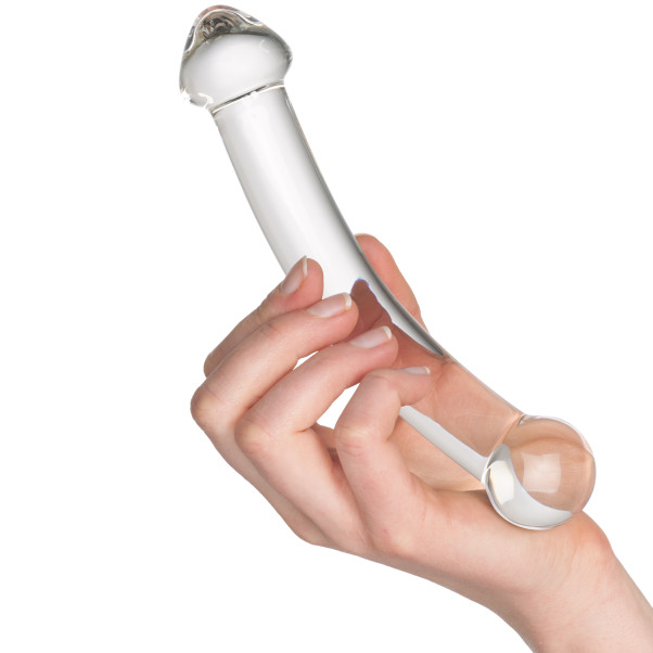 Sinful Glas Dobbelt Dildo 21 cm Produktbillede med hånd 50