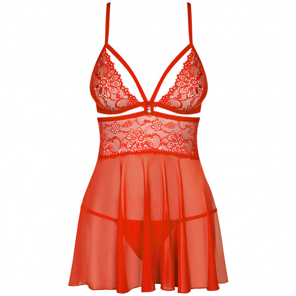 Obsessive Rød Mesh Babydoll Sæt Produktbillede 3