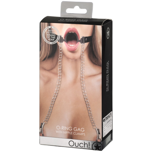 Ouch! O-Ring Gag med Brystklemmer Emballagebillede 90