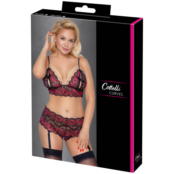 Cottelli Curves Bundløs Rød Blonde Peek-a-Boo BH Sæt Plus Size Emballagebillede 90