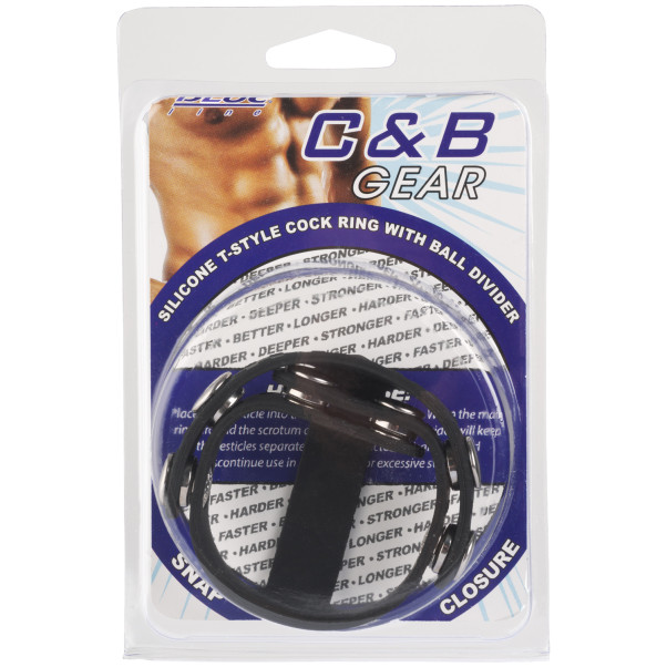 Blue Line C&B Gear Silikone T-stil Penisring med Testikel Divider Emballagebillede 90