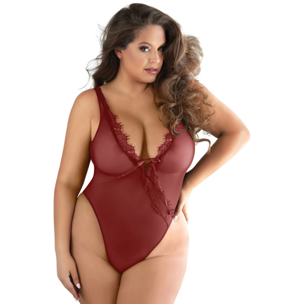 Allure Diva Leilani Rød Mesh & Blonde Åben Teddy Plus Size Produktbillede på model 1