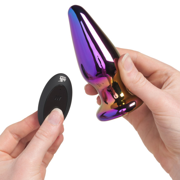 Dream Toys Glamour Glass Vibe Tapered Fjernbetjent Butt Plug Produktbillede med hånd 51