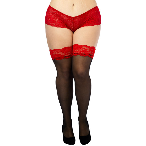 NORTIE Wilderness Selvsiddende Strømper med Rød Blondekant Plus Size Produktbillede 2