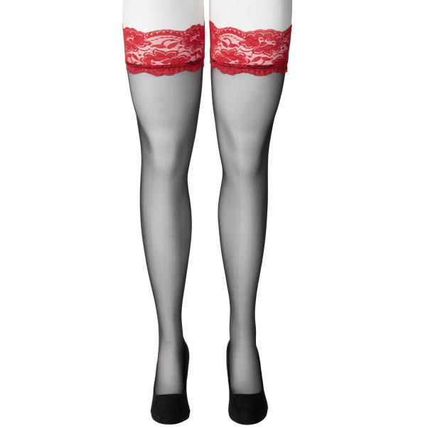 NORTIE Wilderness Selvsiddende Strømper med Rød Blondekant Plus Size Produktbillede 4