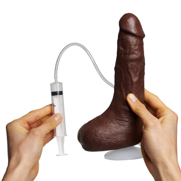 Doc Johnson Bust It Realistisk Sprøjtedildo Chocolate Produktbillede med hånd 51