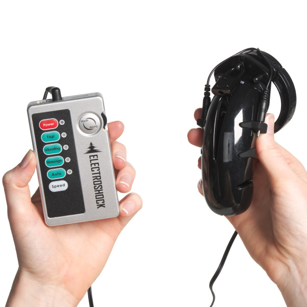Electroshock E-stim Kyskhedsbælte Produktbillede med hånd 51