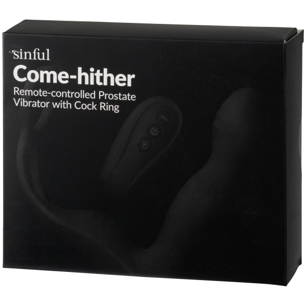 Sinful Come-hither Prostata Vibrator med Penisring Emballagebillede 90