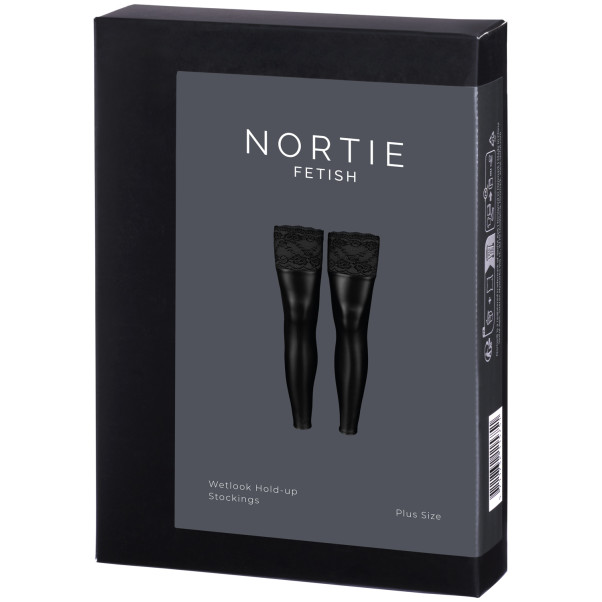 NORTIE Fetish Wetlook Selvsiddende Strømper Plus Size Emballagebillede 90