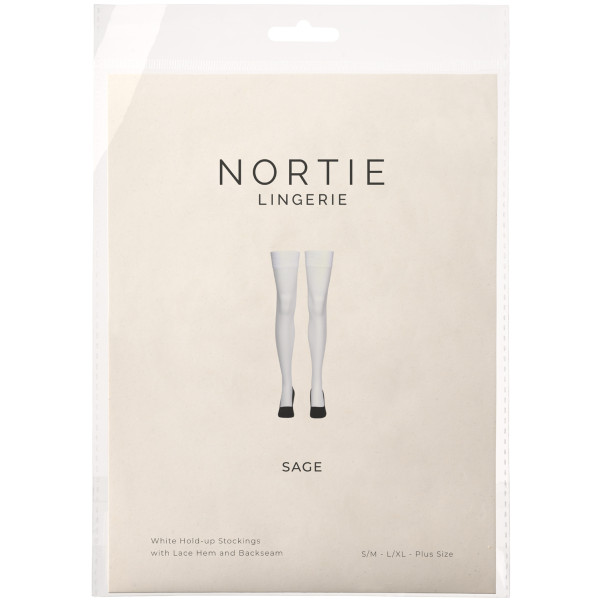 NORTIE Sage Hvide Selvsiddende Strømper med Blondekant og Søm Plus Size Emballagebillede 90