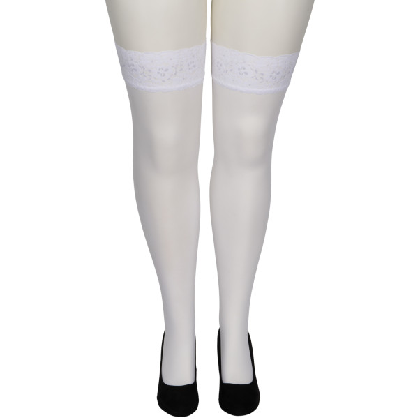 NORTIE Sage Hvide Selvsiddende Strømper med Blondekant og Søm Plus Size Produktbillede 4