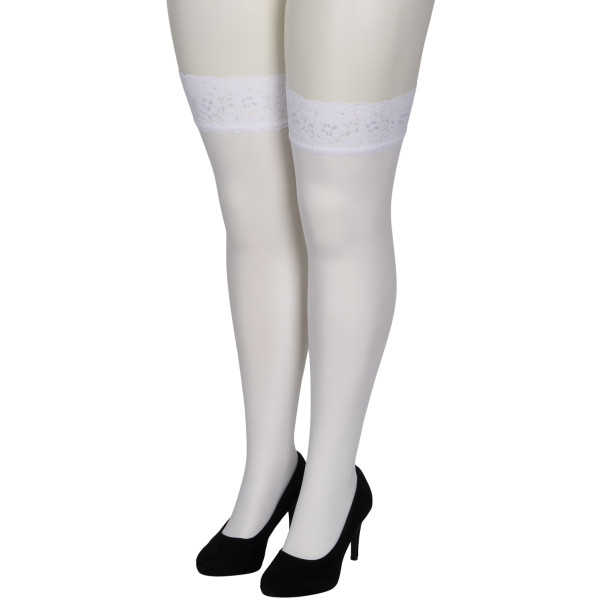 NORTIE Sage Hvide Selvsiddende Strømper med Blondekant og Søm Plus Size Produktbillede 5
