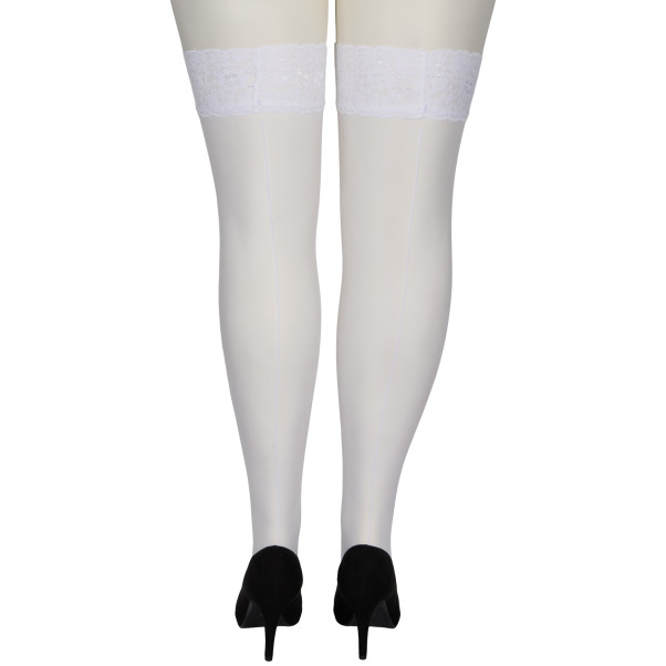 NORTIE Sage Hvide Selvsiddende Strømper med Blondekant og Søm Plus Size Produktbillede 6