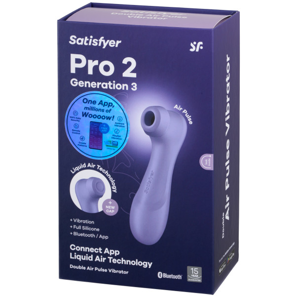 Satisfyer Pro 2 Generation 3 Lilla Liquid Air App-Styret Klitoris Stimulator Emballagebillede 90