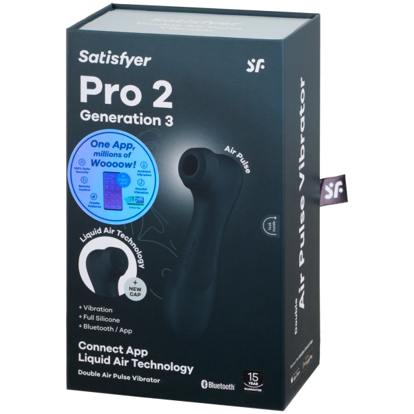 Satisfyer Pro 2 Generation 3 Sort Liquid Air App-Styret Klitoris Stimulator Emballagebillede 90