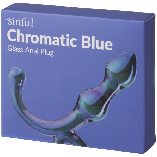 Sinful Chromatic Blue Glas Butt Plug Emballagebillede 90
