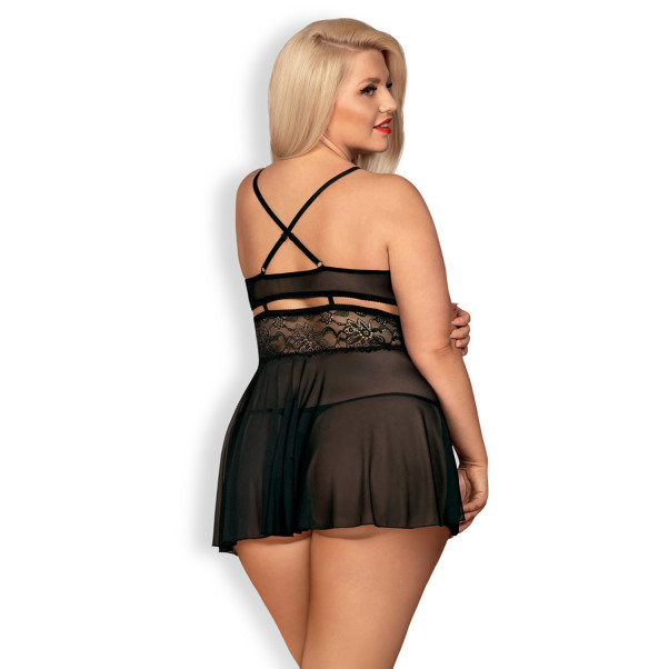 Obsessive Sort Babydoll Sæt Plus Size Produktbillede på model 2