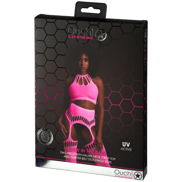 Ouch! Glow in The Dark Neon Pink Crop Top og Strømper Emballagebillede 90