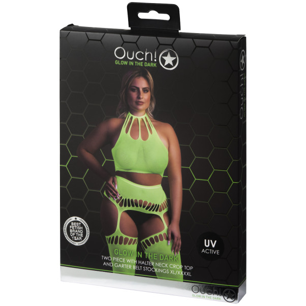 Ouch! Glow in The Dark Neon Grøn Crop Top med Strømper Plus Size Emballagebillede 90