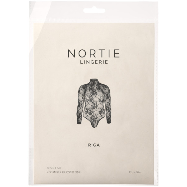 NORTIE Riga Sort Bundløs Blonde Bodystocking Plus Size Emballagebillede 90
