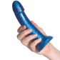 baseks Metallic Blue Silikone Dildo 18 cm Produktbillede med hånd 50